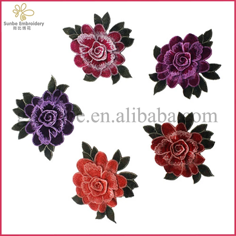 

3D Floral Embroidery Applique Sew On Patches Lace Venice Cord Motif Garment Decoration Sewing Accessorries can be customized, Orange;violet;purple;red;rose-carmine