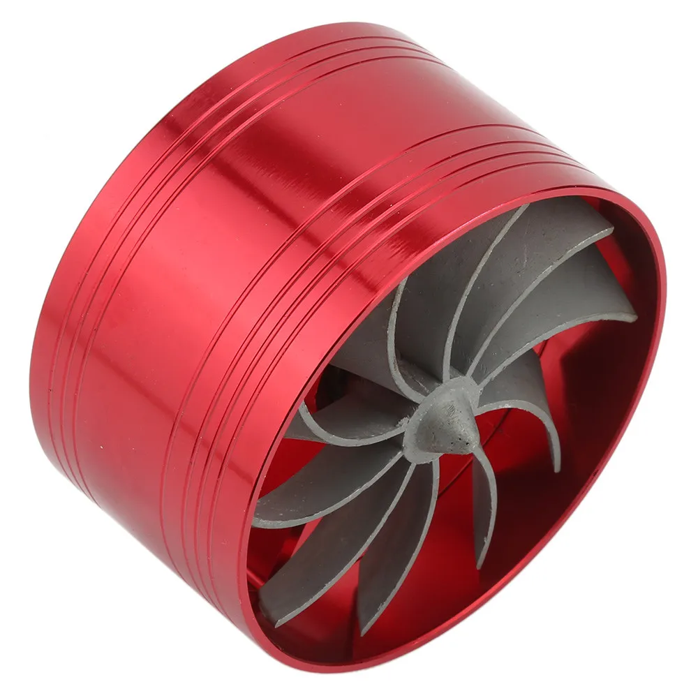 New Red Air Intake Turbonator Dual Fan Turbine Turbo Supercharger Gas Fuel Saver