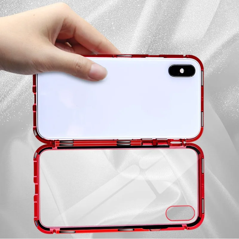 

Tempered Glass Metal Magnetism Phone Case for iPhone Support Magnet Absorption Aluminum Alloy Metal Frame Magneto, Black;red;white;transparent;etc