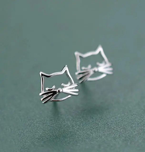 

SE105-004 Halo simple 925 sterling silver cutout cat stud earrings