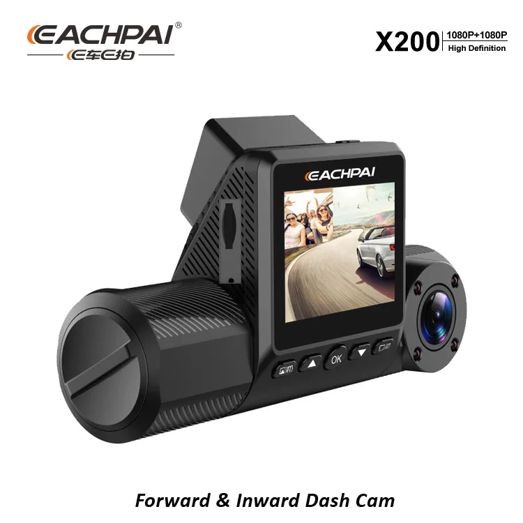 
EACHPAI X200 DashCam dual 1080P front and inside 2 inch Super Capacitor Option GPS and WiFi Car Black Box 