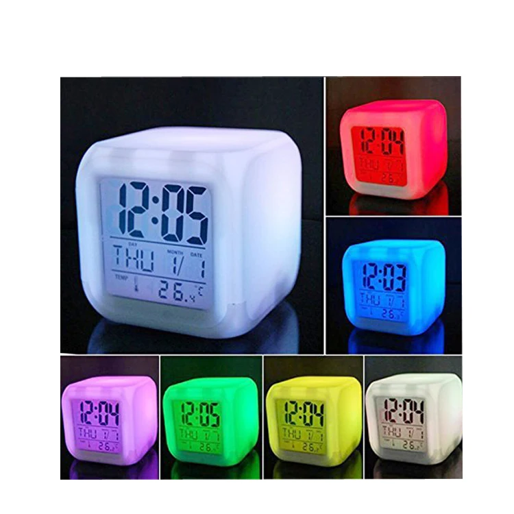 Color Changing Digital Alarm Clock & Thermometer / 7 LED Colors