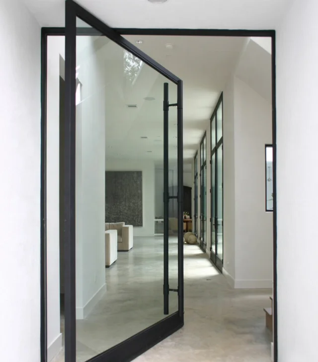 New Design And Hot Sale Tempered Glass Aluminium Pivot Front Door With Big Panel Glass