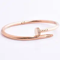 

316L Stainless Steel Rose Gold Cuff Screw Artificial Diamond Bangle Bracelet For Women