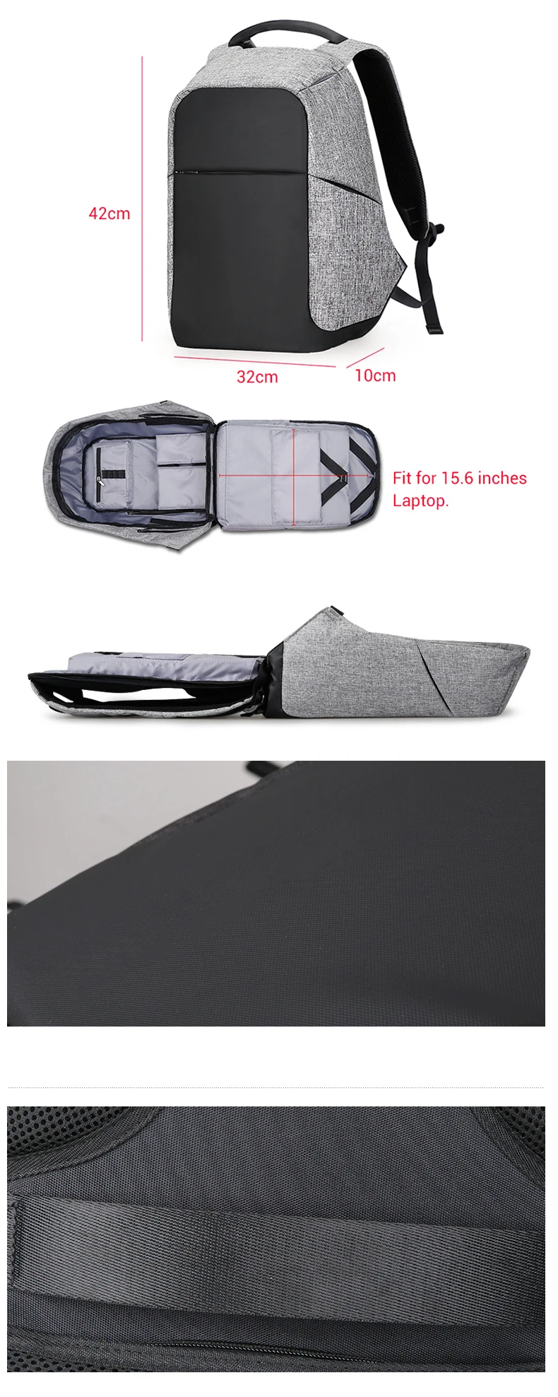 Water proof anti-theft anti thief security business smart laptop backpack rucksack bagpack back pack bag with USB Charging port