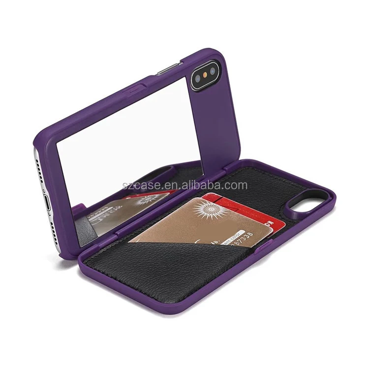 

Korea japan market hard pc makeup mirror card clip style cell phone cover case for iphone x