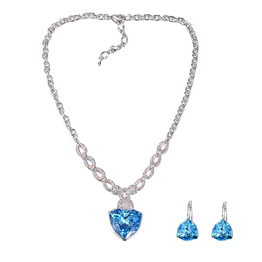 

set-37 Xuping best selling shinning Sapphire crystals from Swarovski saudi gold jewelry set price