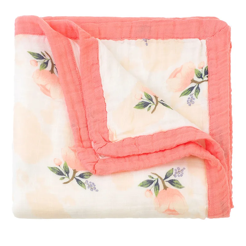 

Ins New Style Cute Baby Muslin 100% Bamboo 4 Layers Blanket Newborn Baby Bath Towel Floral Printed Blanket, Print