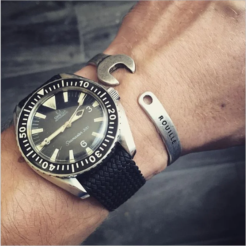 

Factory price european original design vintage mechanical wrench bracelet mens open bracelet, As picture