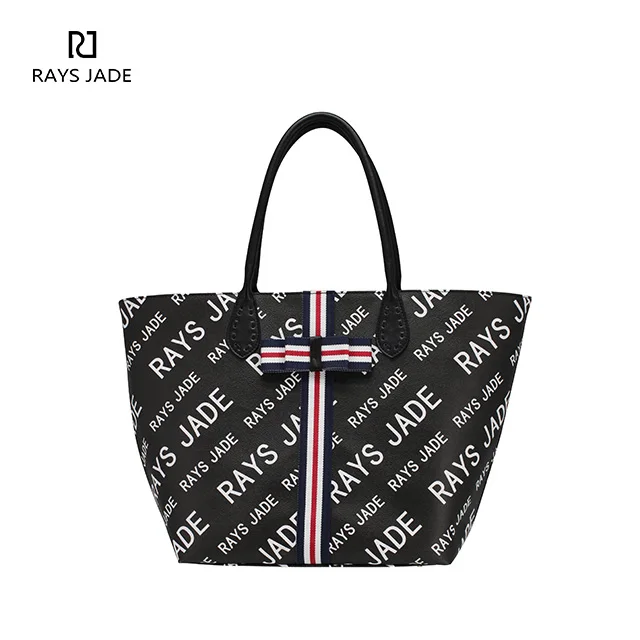 

Latest fashion shopping bag black and white printing material tote bags women high quality handbags ladies luxury custom