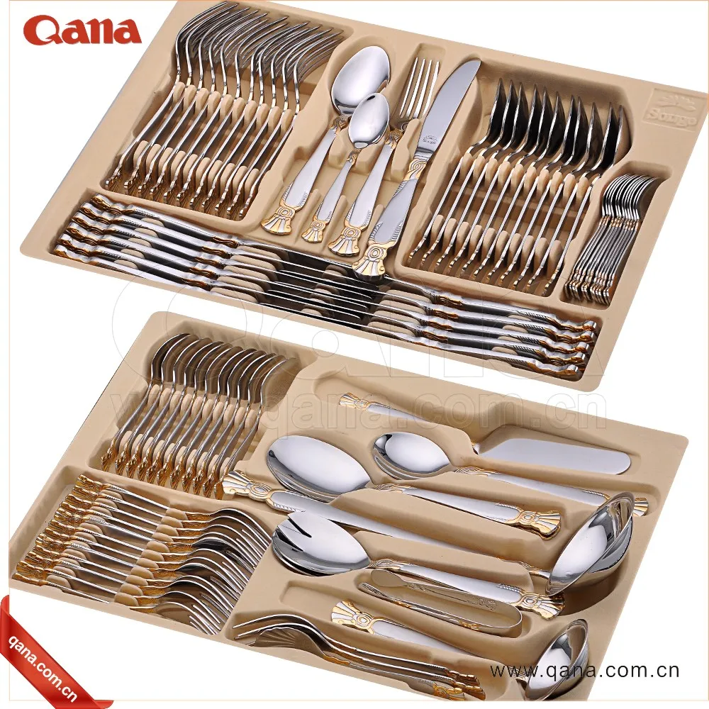 Qana Factory Wholesale Oem Arabic Cutlery Gold Plated Dinnerware Set