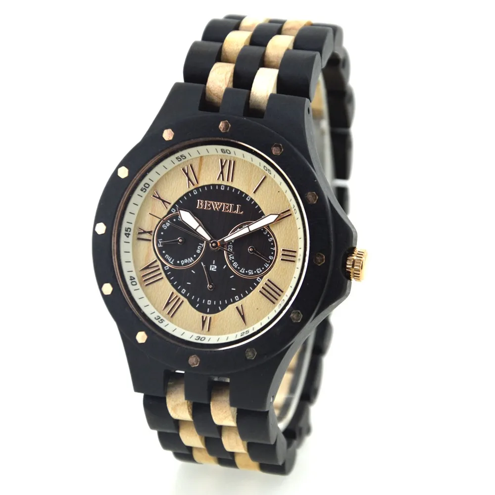 

Bewell wooden bamboo black sandalwood and maple wooden watch men