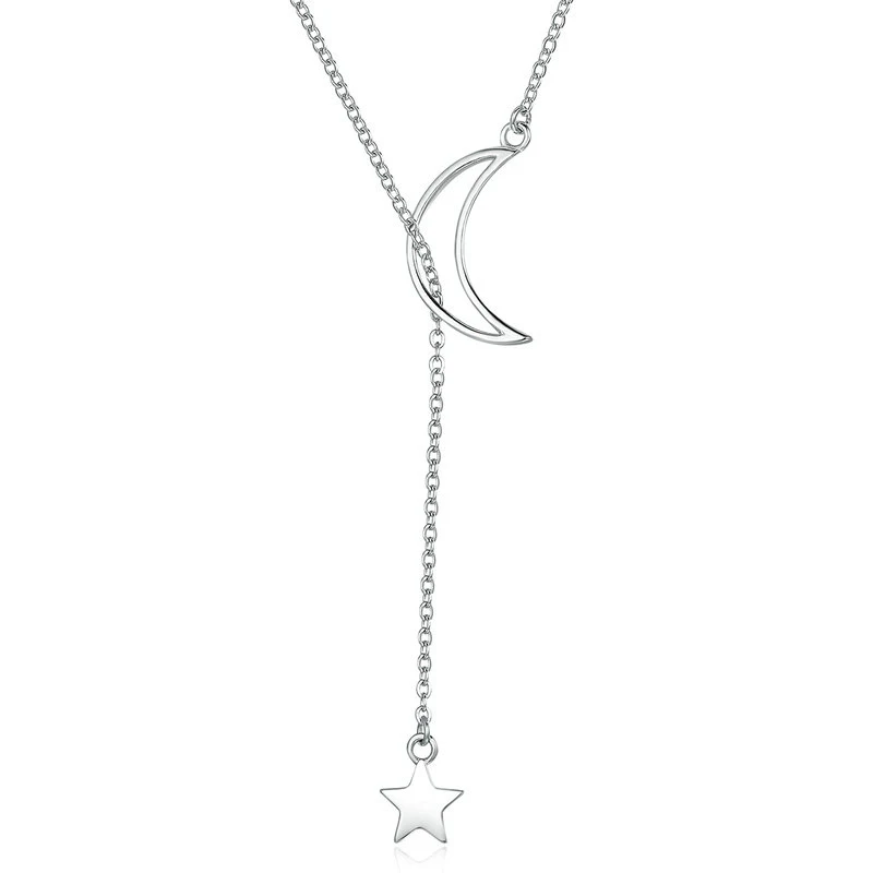 

Wholesale Moon and Star Tales Long Chain Link 925 Sterling Silver Pendant Necklace Fine Jewelry, Picture