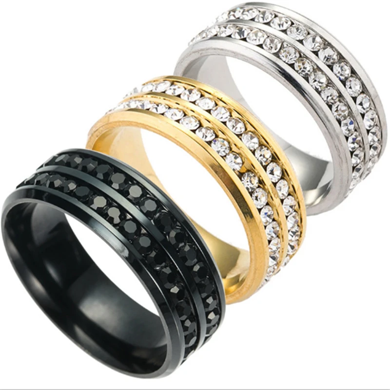 

Fashion double row diamond ring high quality stainless steel ring, As the picture