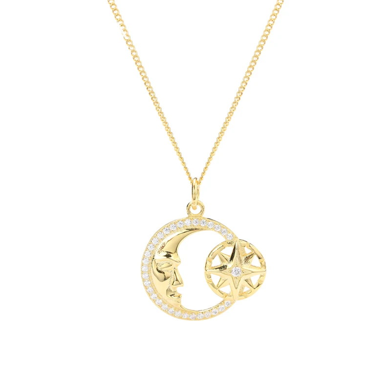 Fashion 2019 design star and moon zircon pendant 18K jewelry necklace gold plated