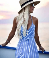 

New Women Summer Dress Boho Maxi Long Striped Halter Evening Party Beach Dresses Sundress Irregular Bohemian Holiday Dress