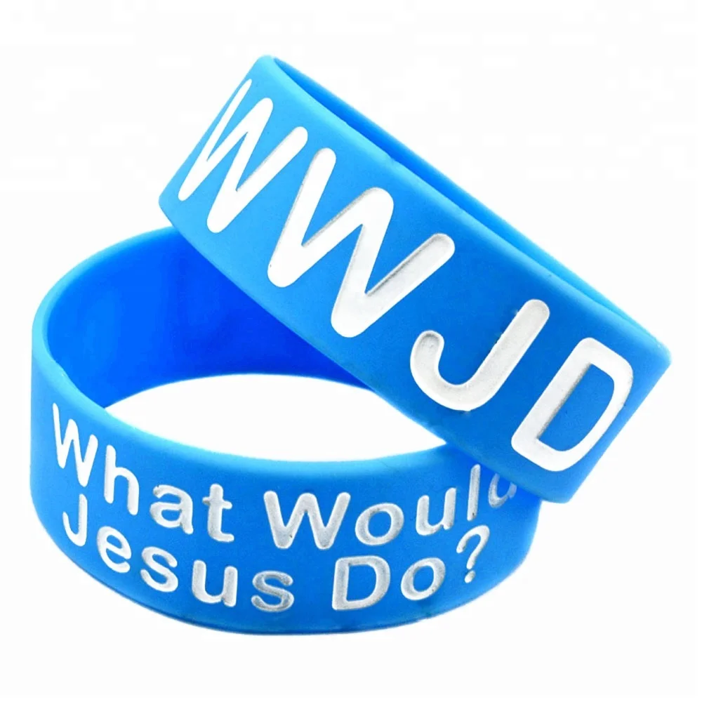 

25PCS 1 Inch Wide WWJD What Would Jesus Do Silicone Wristband, Blue