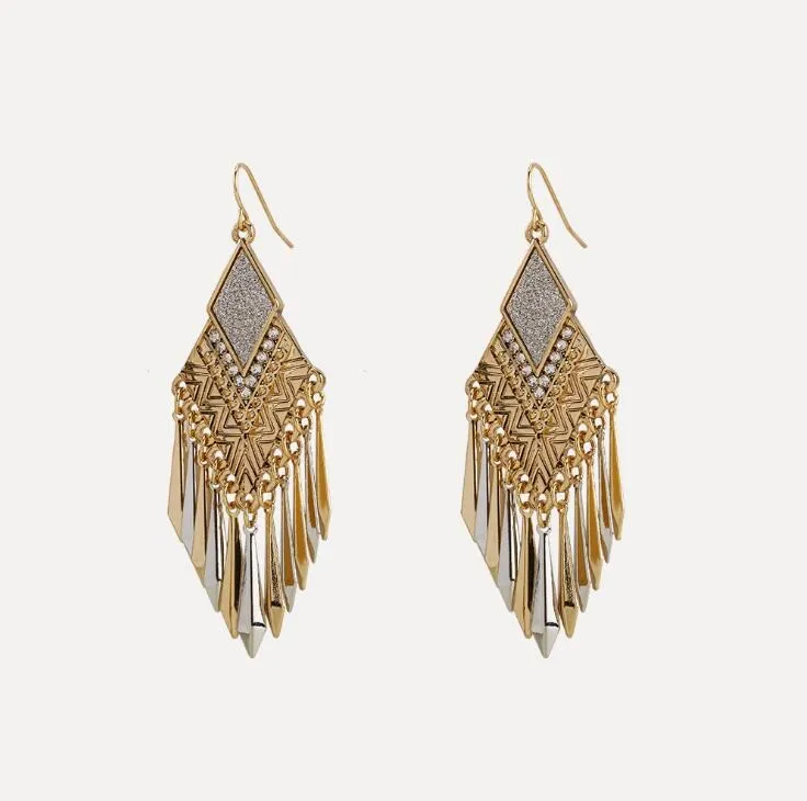 

7.5x2.5cm 11.8g Bohemian Chandelier Gold Gypsy Ethnic Tribal Earrings