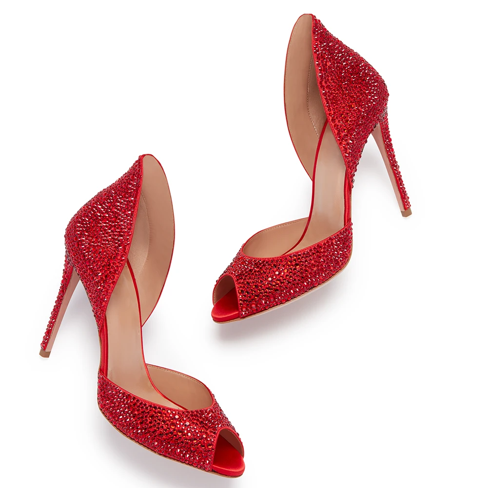 尺寸46 工厂鞋 oem odm 性感晚装鞋女士夏季高跟鞋女士窥视脚趾水晶