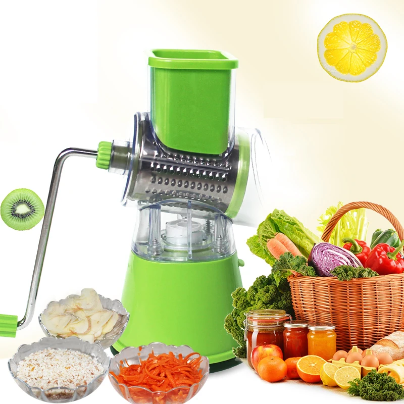 YIJIA Manual  Mandoline Vegetable Slicer fruit potato cheese  Cutter  with 3 Stainless Steel Blades Rotary Drum Slicer