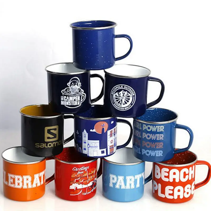 

Eco-friendly Speckled Enamel Camping Mug With Custom Logo Printing, White