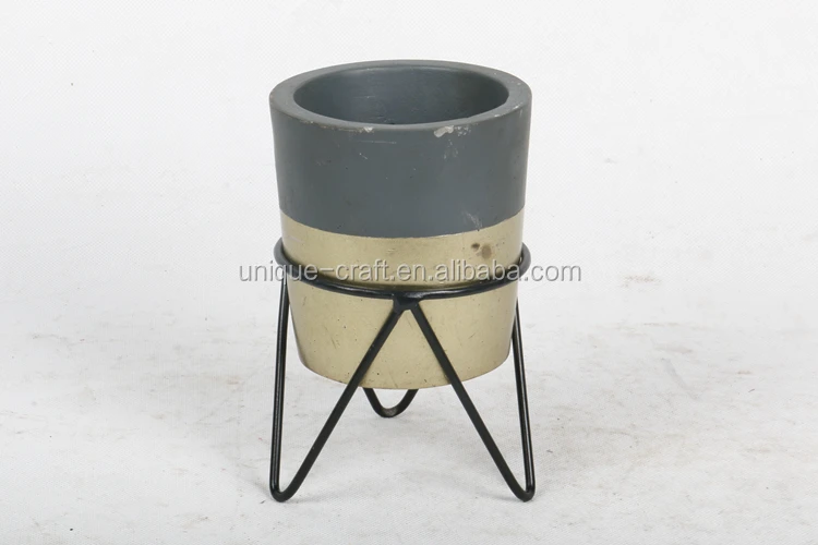 Concrete Flower Pot Molds, Concrete Planters With Metal Flower Stand Pot Holder