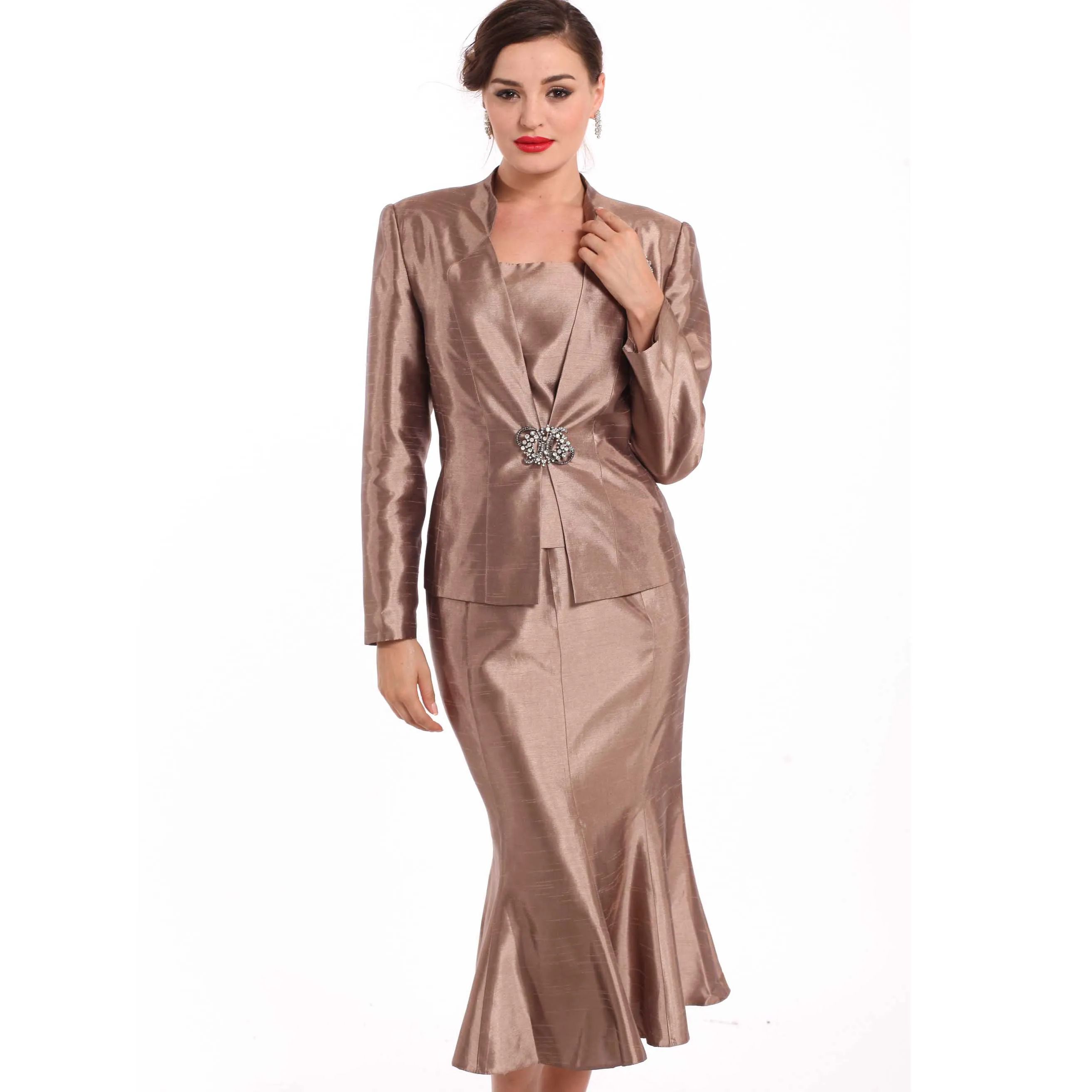 

Custom OEM Ladies Fashion Grace 100% Silk Suit 3PCS uniform Church Suits Lady Vintage Career Dresses for Women, As picture color or customized