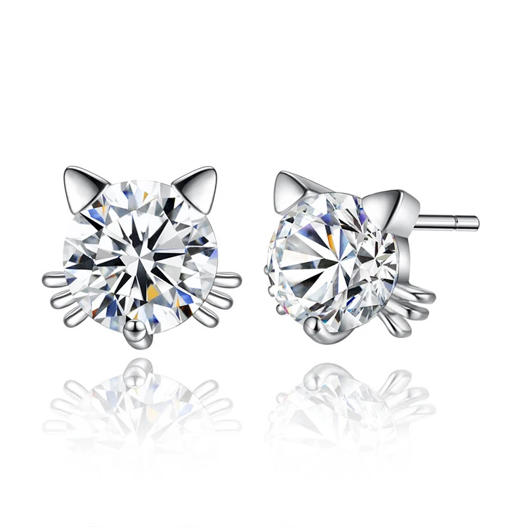 

Women Lovely Crystal Animal Earrings Cubic Zircon Cute Cat Stud Earrings For Girls Wholesale (KER134), Same as the picture