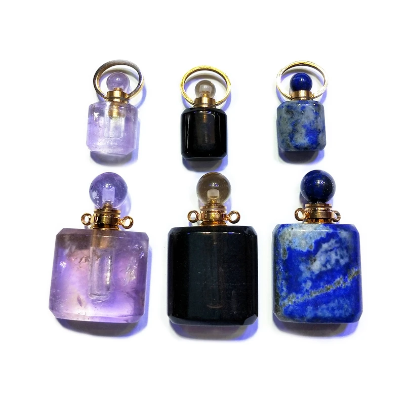 

Natural Genuine Amethyst Stone Bottle Pendant Necklace mini Perfume Essential Oil Diffuser lapis lazuli quartz Chakra crystal, Multi