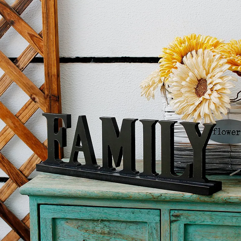 Rustic Wood Family Sign For Home Decor Wooden Cutout Word Freestanding