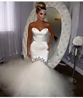 

ON3047 Saudi Arabia Sexy Sweetheart Mermaid Wedding Dresses 2018 Crystal Beaded Tulle Satin Bridal Wedding Gown Robe De Marriage