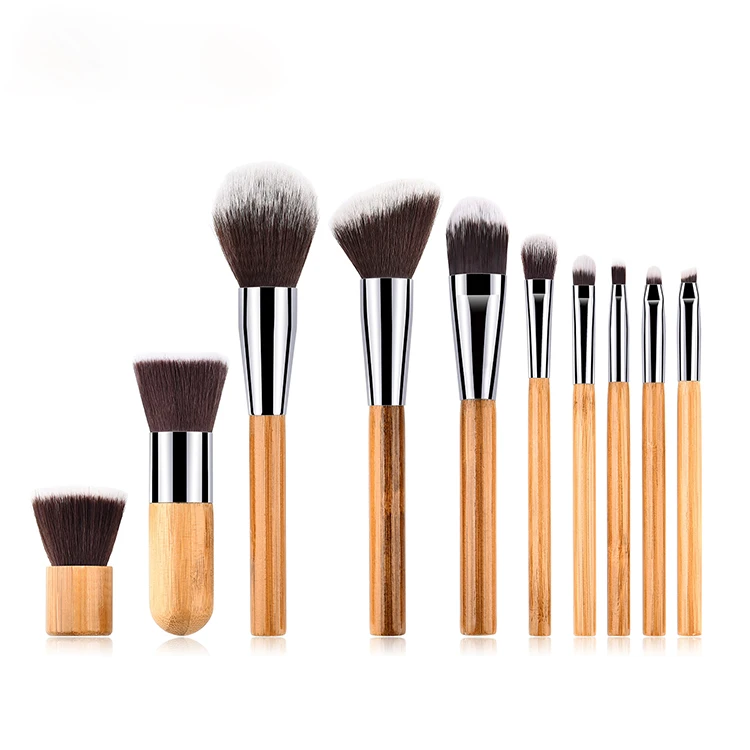 

Daily need products private label 10pcs vegan bamboo makeup brush set, Champagne gold