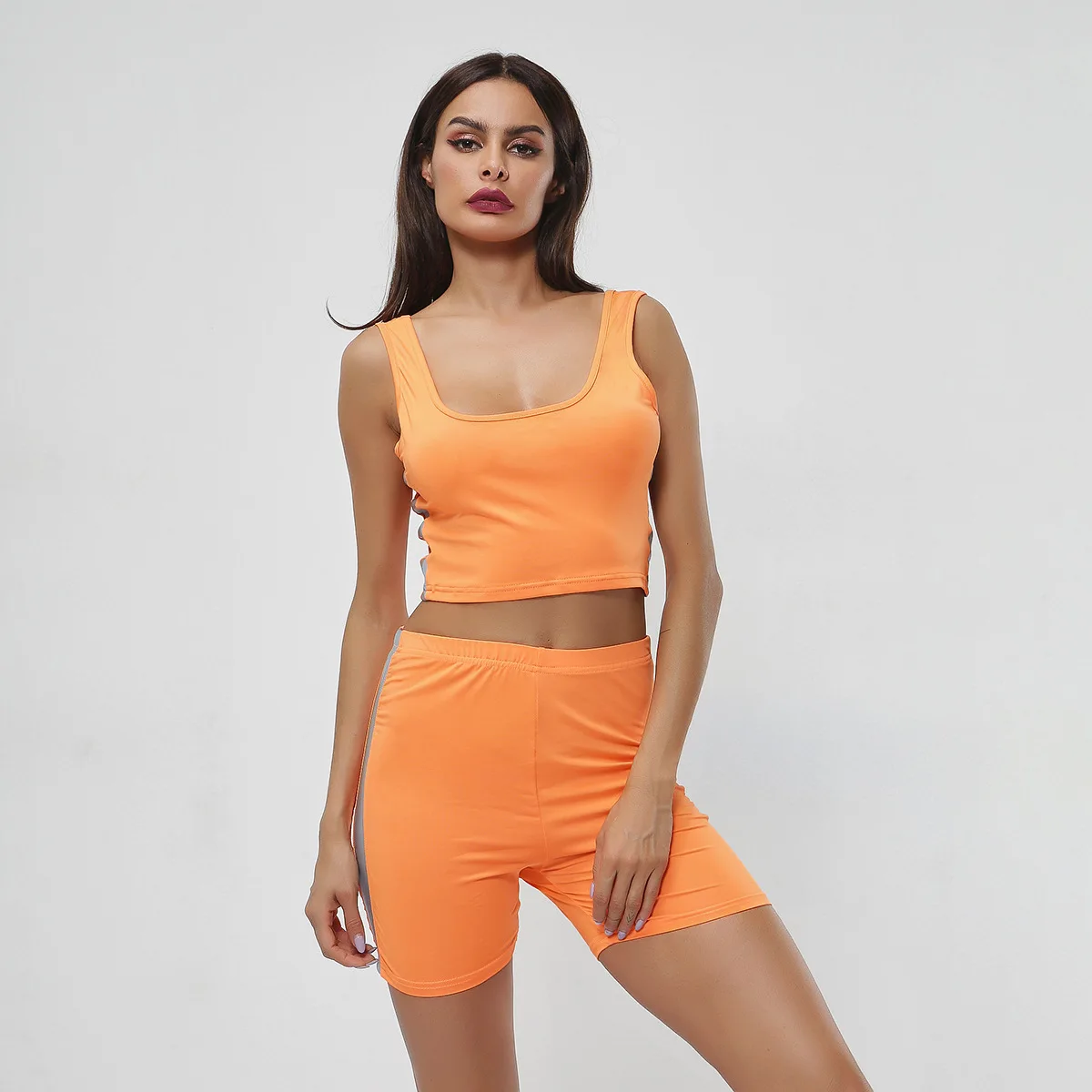 Lumbar Sexy Vest High Female Waist Tight Sleeveless Shorts Reflective Strip Women Jumpsuit