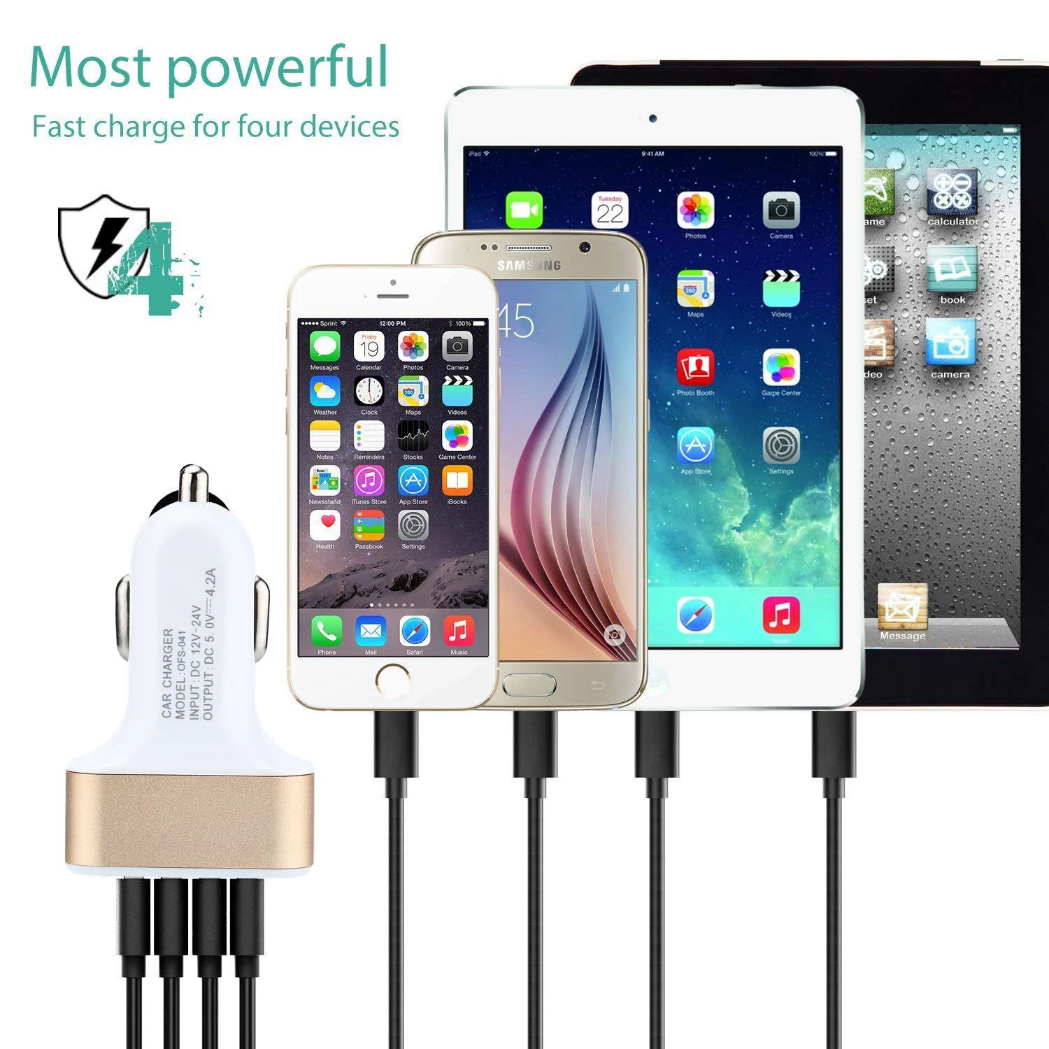 4 ports USB for mobile phone fast charging wireless car charger