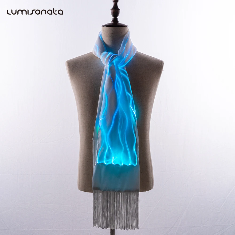 Fashion Soft Led Light Up Scarf Luminous Fiber Optic Fabric Scarf Buy