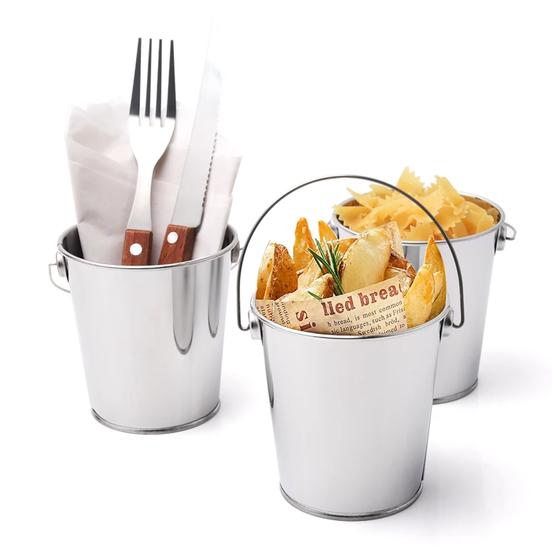 

Food Grade Mini Stainless steel Serving Bucket Icing French Fries Tin Pails, Silver