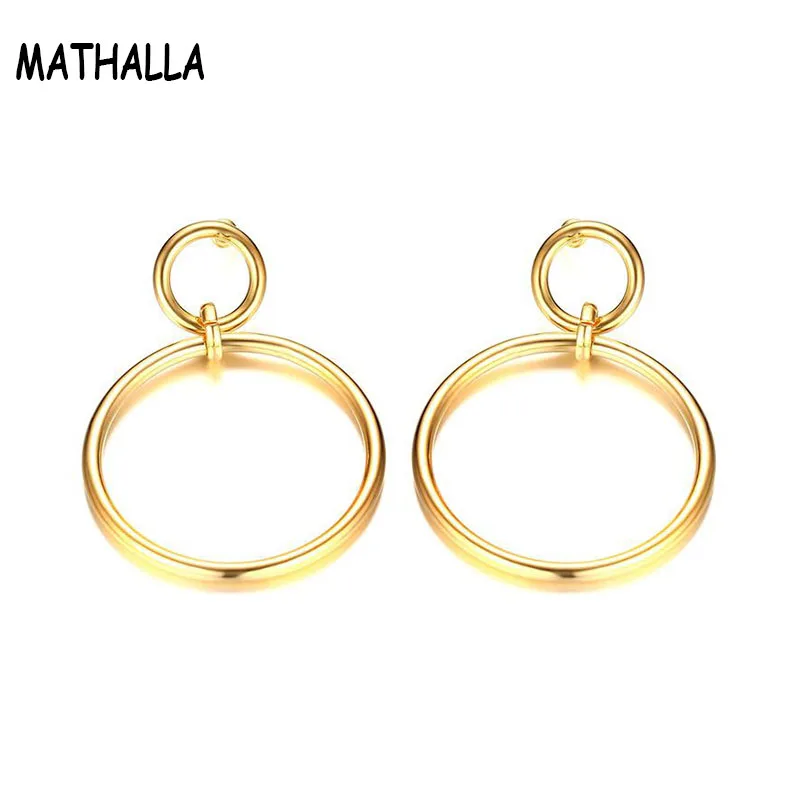 

New Stainless Steel Big Round Hoop Earring Double Circle Dangle Earring Gold Jewelry For Women Femme