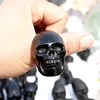 wholesale cheap natural black obsidian quartz crystal engraved skull ring