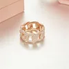 Shining Rose Gold Plated 925 Sterling Silver AAA Cubic Zirconia Micro Pave CZ Diamond Chain Link Ring