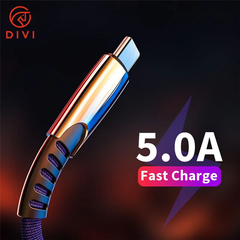 DIVI 5A USB Cable Type for C Fast Charging USB C Cable Type-c Data Cable For Samsung S9