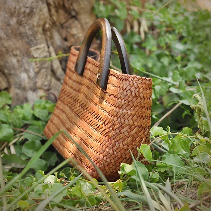 Lush Handmade Natural Woven Straw Beach Handbag Rattan Basket Tote Bag