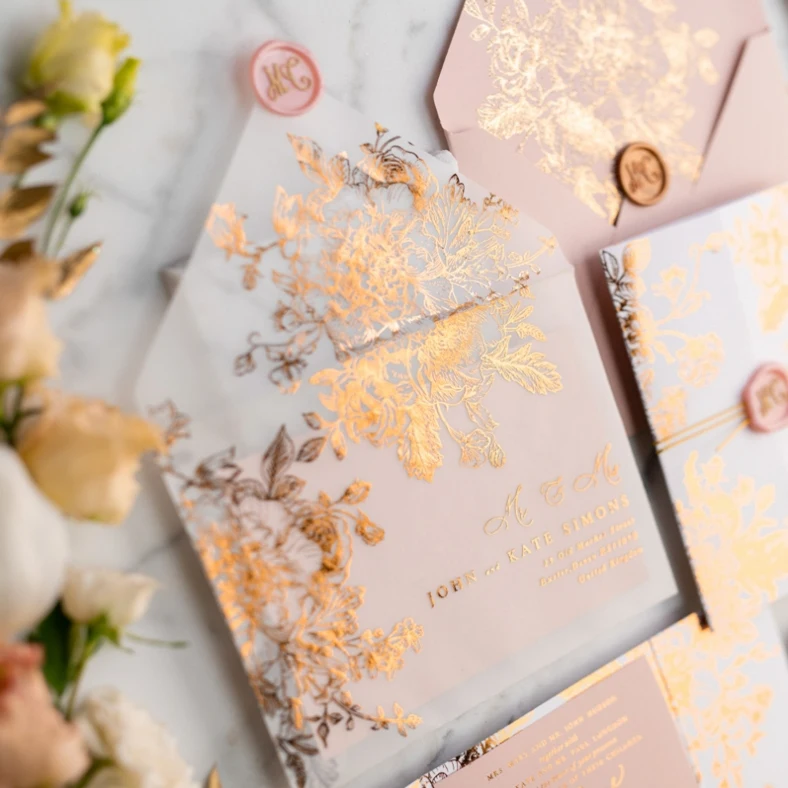 Europe Butter Paper Wedding Cards Invitations With Golg Foil