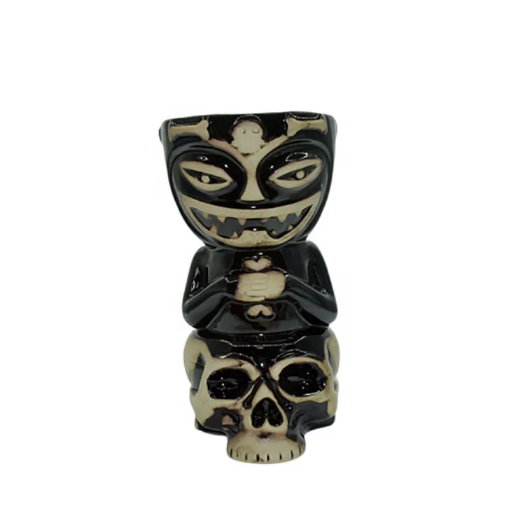 

color glazed custom wholesale ceramic tiki mug for bar cocktail in mugs, As picture