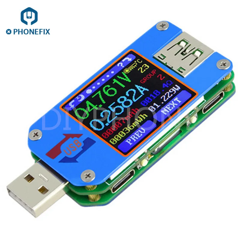 

PHONEFIX UM25 UM25C USB 2.0 Type-C LCD Voltmeter Ammeter Voltage Current Meter Battery Charge Measure Cable Resistance Tester