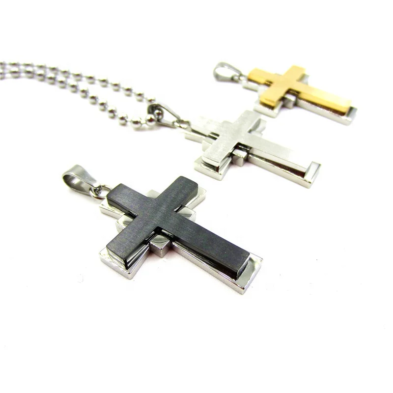 

Wholesale factory stock hot sell custom jewelry 316l stainless steel black plated men necklace cross pendant, Gold/black