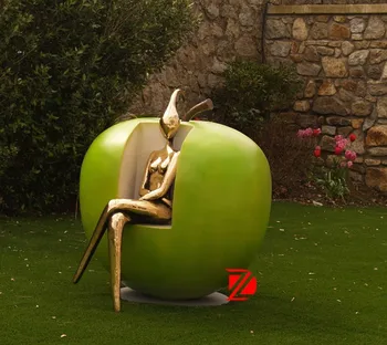 Bronze Abstract Lady Sitting In Apple Chair Sculptures In 