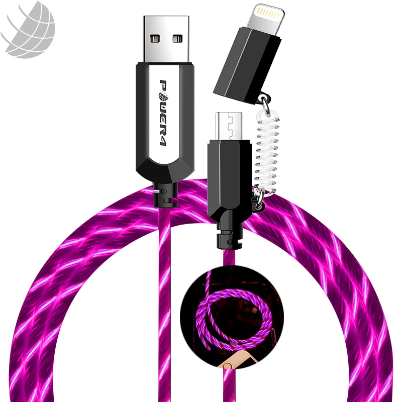 EL Visible Glowing Lightnings Cable 2 in 1 MFI Certified Led Light Flowing Charging Data USB Cable Cord For iPhone