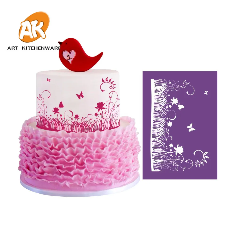 

AK Fondant Cake Decorating Tools Safe for Food Nature Airbrush Stencil Stencils Sets Wedding Birthday Cake Decorations Mesh