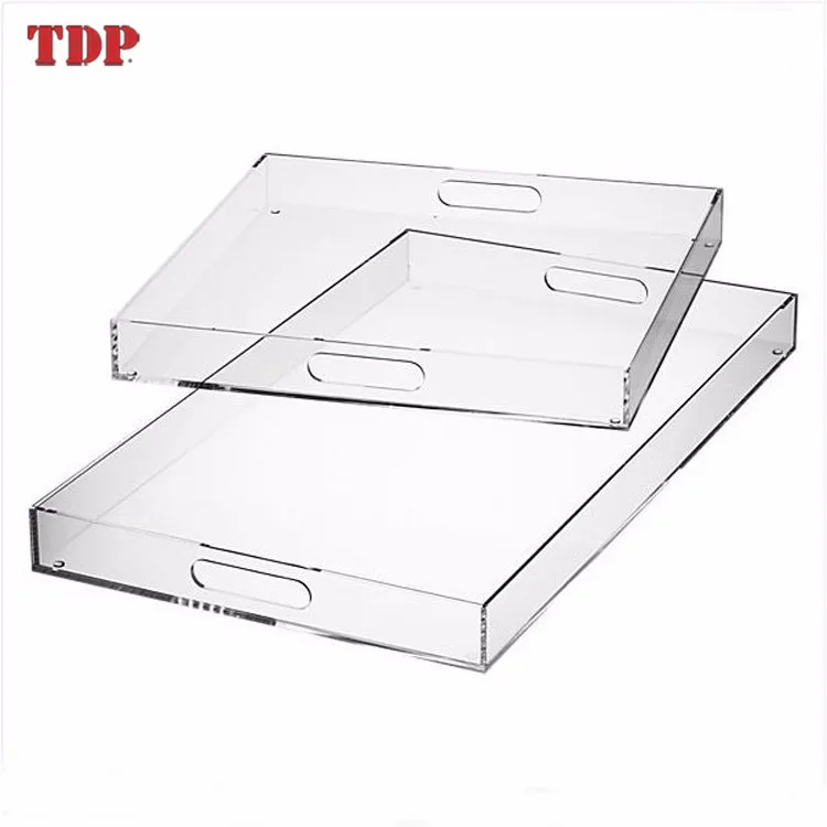 Factory Directly Sales Clear Rectangle Acrylic Trays With Handle