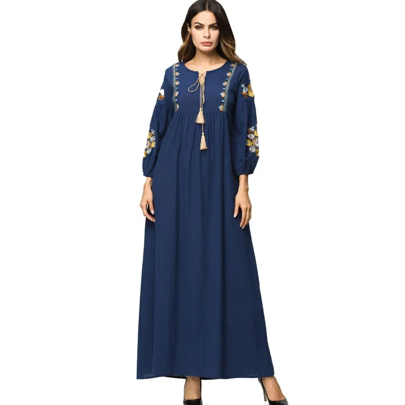 

YSMARKET Europe Style Women Long Dress Vintage Embroidery Casual Office Work Wear Ladies Straight Dresses With Sleeves E7120